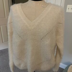 Pink Rose Cream Crew Neck Sweater with Ribbed Texture